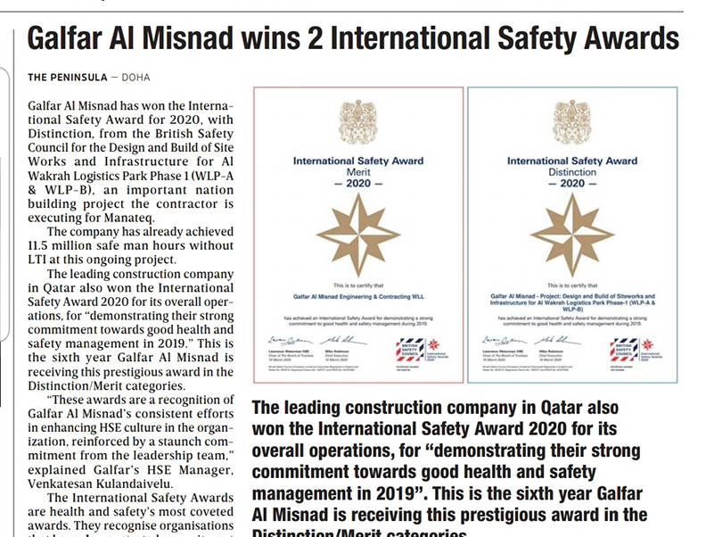 Galfar Al Misnad Wins 2 International Safety Awards